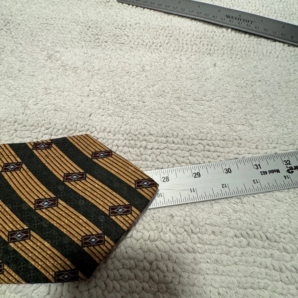 Nautica Tie Gold Green Geometric Striped Silk Heritage Professional Art Deco